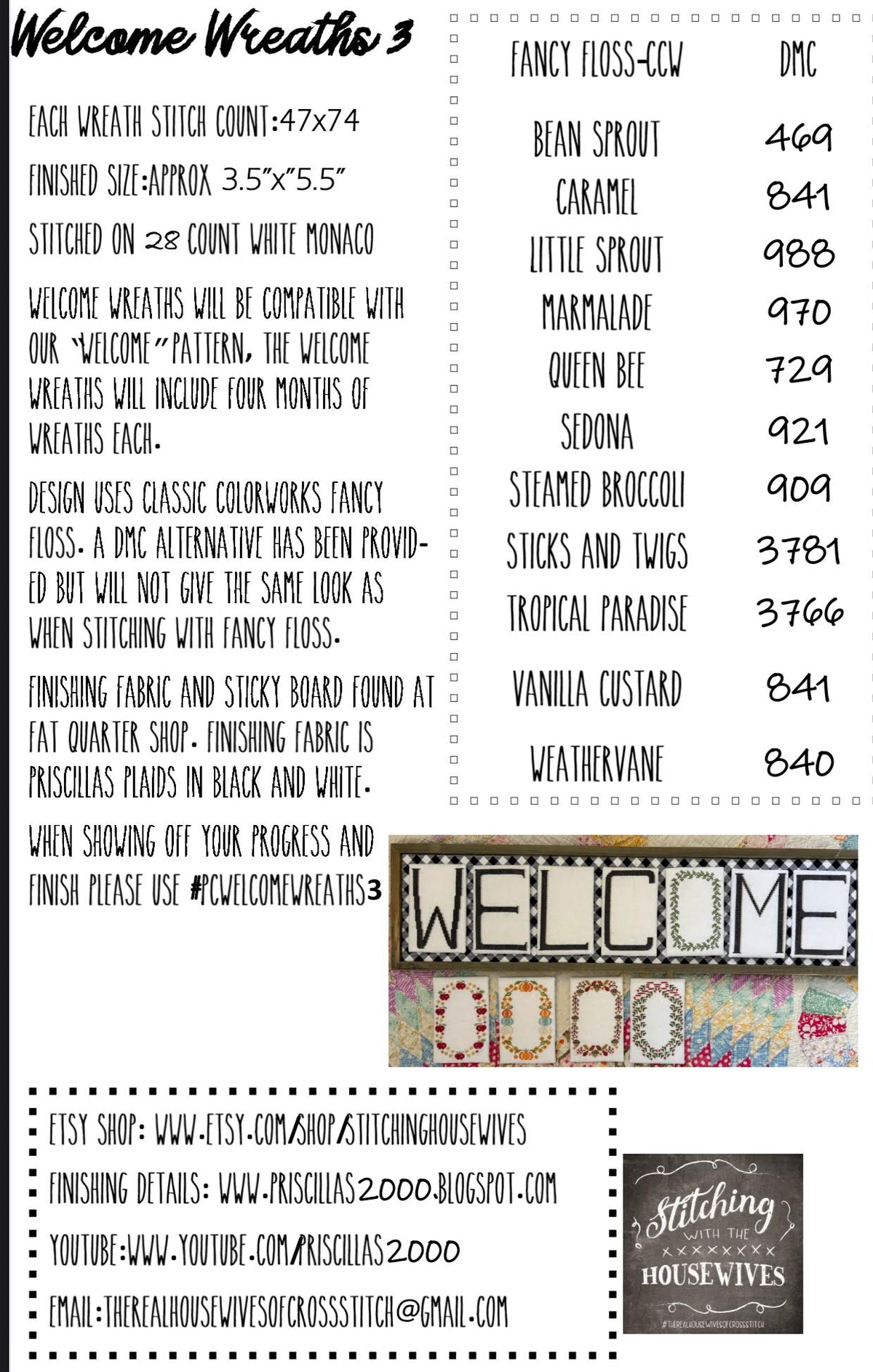 Welcome Wreaths #3 Cross Stitch by Stitching with the Housewives - Paper Pattern