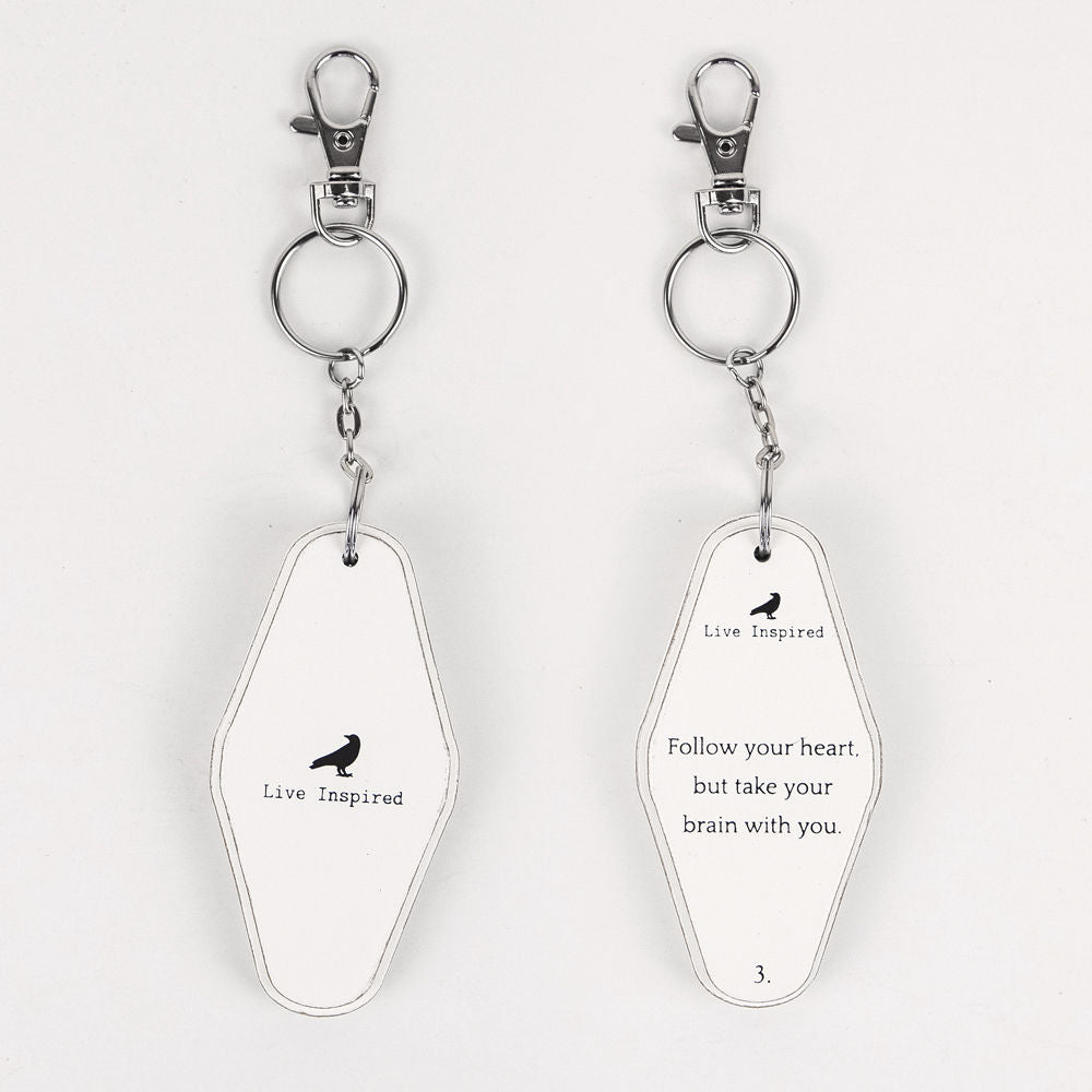 Follow Your Heart Keychain | white, black | 1.7x3.5x.5 rvs wd keychain   11160