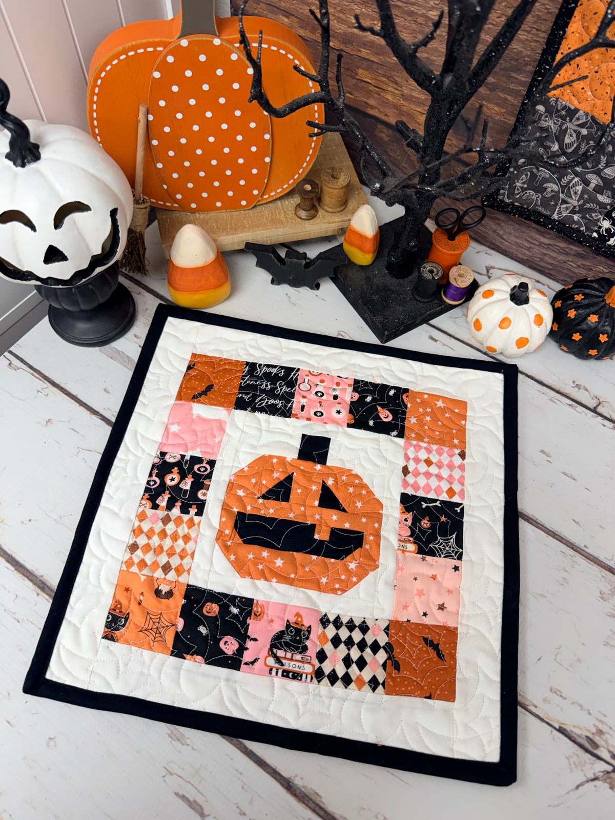 J is for Jack O' Lantern Quilt Kit using Purrs & Boos by Elena Amo for Moda Fabrics