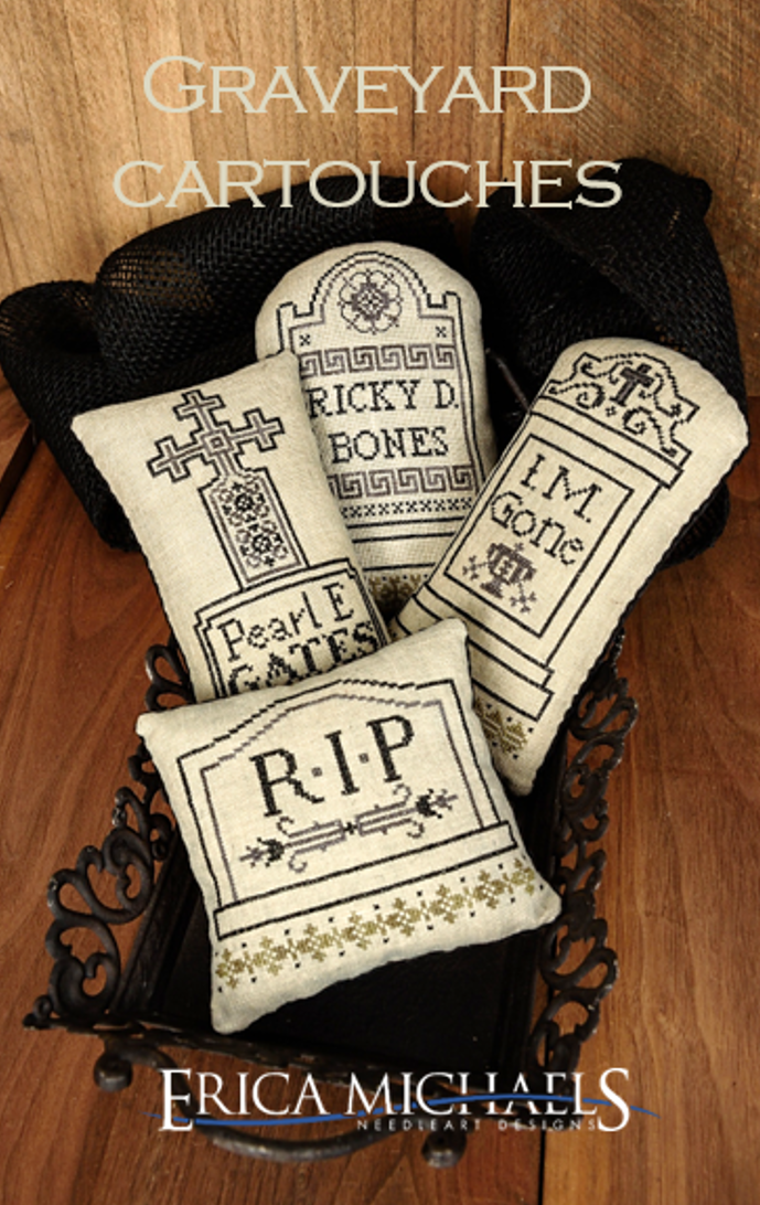 Graveyard Cartouches Cross Stitch by Erica Michaels - Paper Pattern