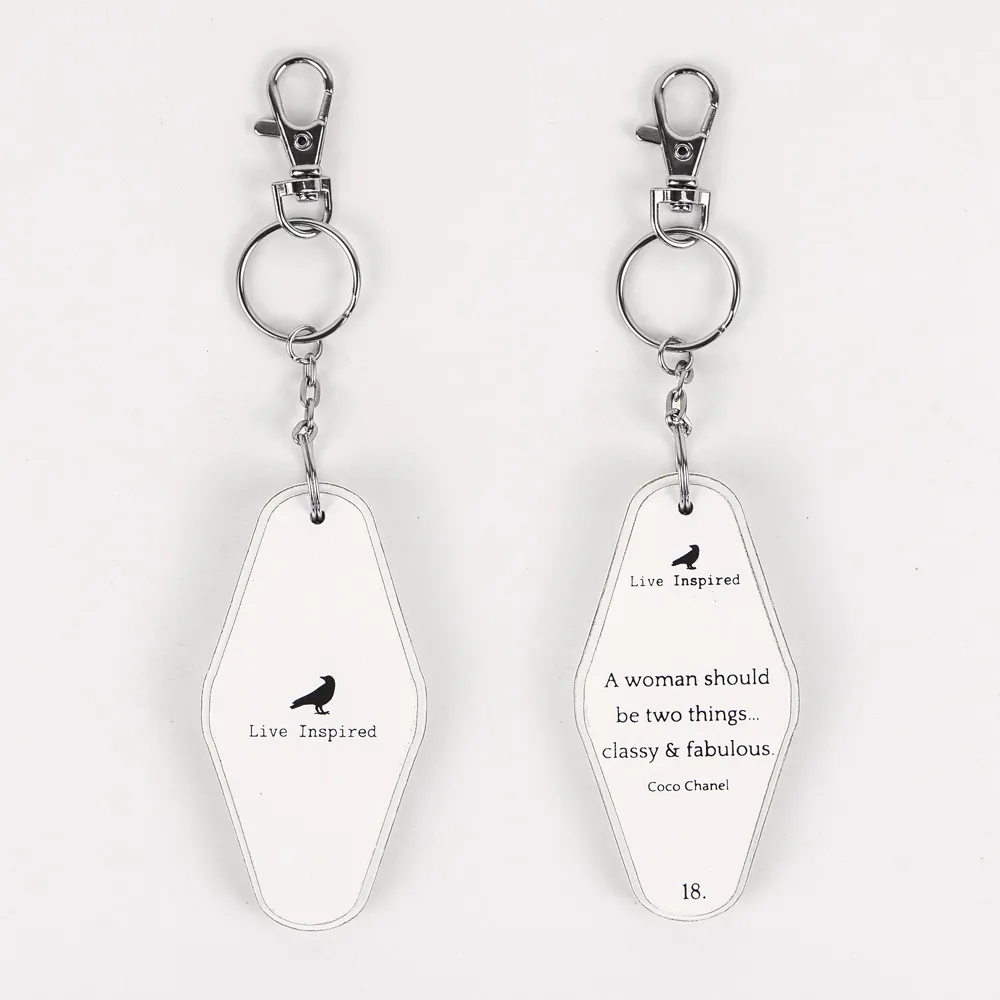 Woman | white, black | 1.7x3.5x.5 rvs wd keychain | 11175