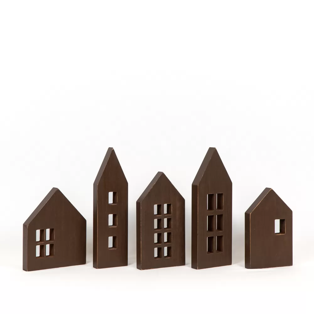 Houses (brown) | Winter Wishes Collection | 6x8, 3x12, 5x9x1 wood cutout set of five | 71098