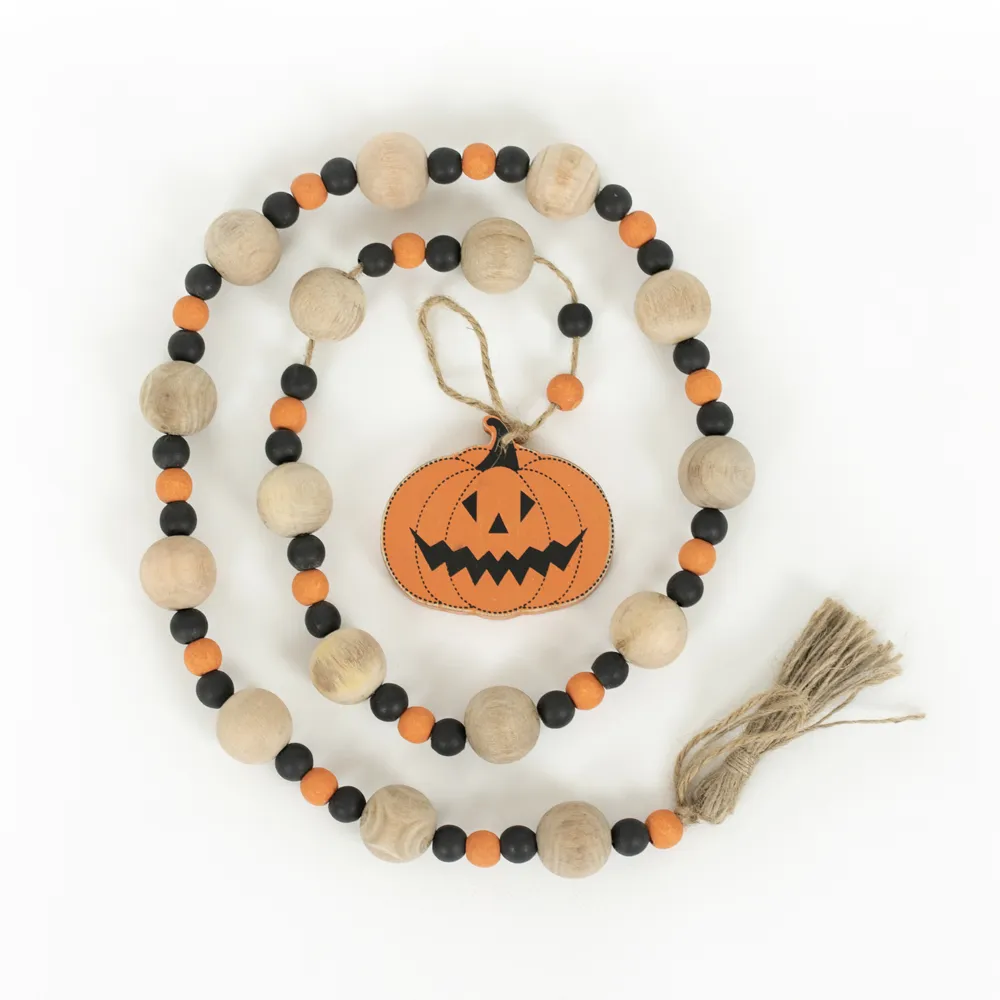 Pumpkin | Holidays At The Haunted Mansion Collection | 35x3x1 wood bead garland with tassels | 55235