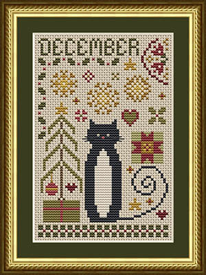December Cat Cross Stitch by Happiness is Heartmade - Paper Pattern