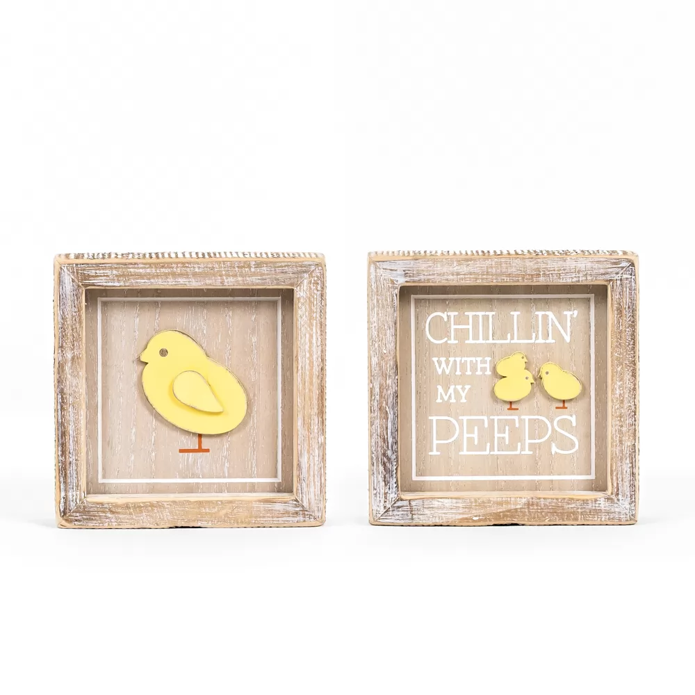Chick/Peeps | Cottontail Collection | 5x5x1.5 reversible wood frame sign | 35002