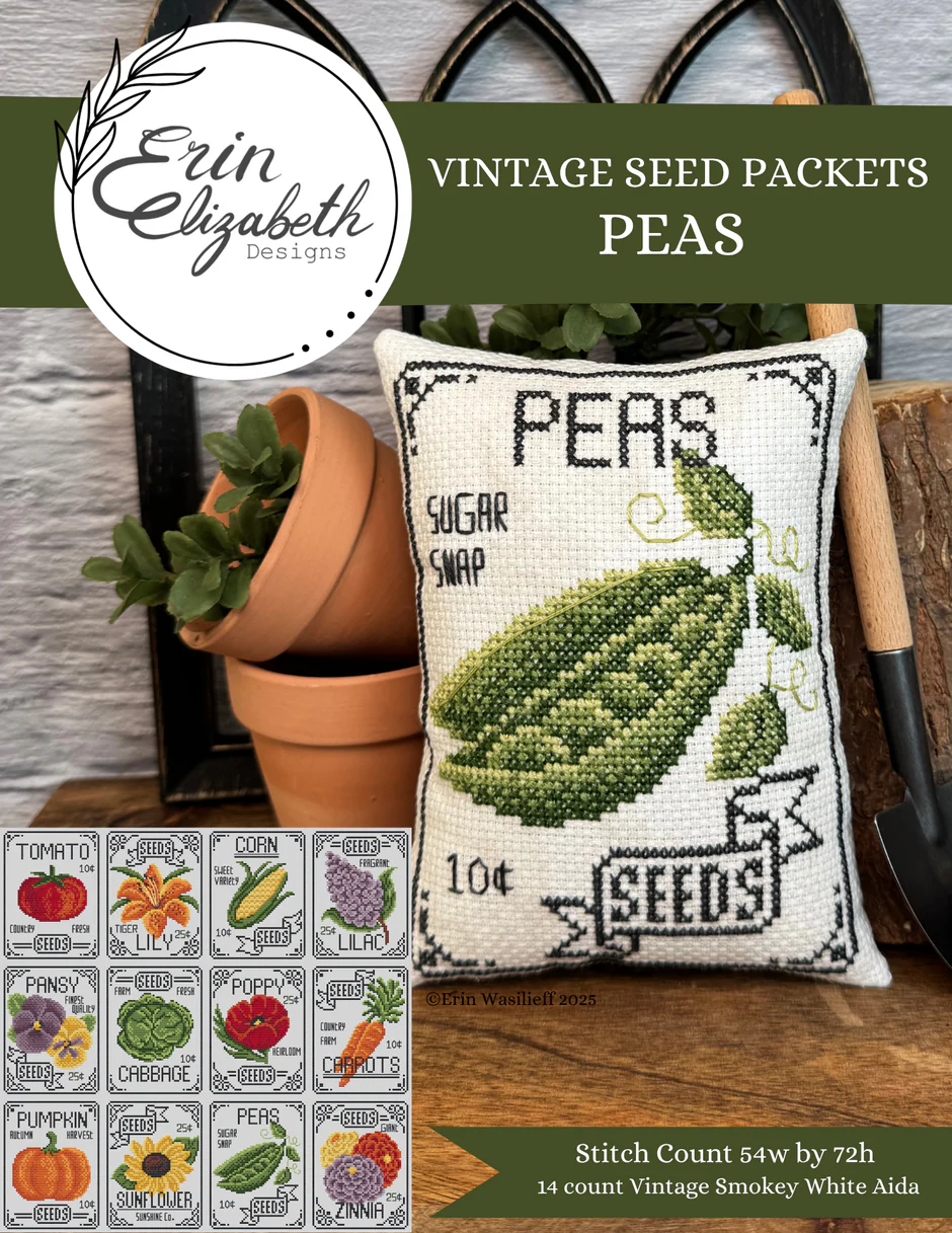 Vintage Seed Packets: Peas Cross Stitch by Erin Elizabeth - Paper Pattern
