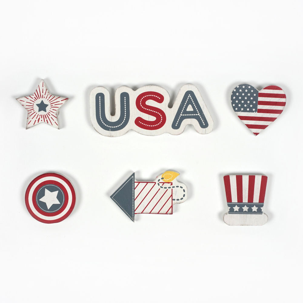 America | Stars &amp; Stripes Collection | 3x2x.25 wood shapes set of six     45125