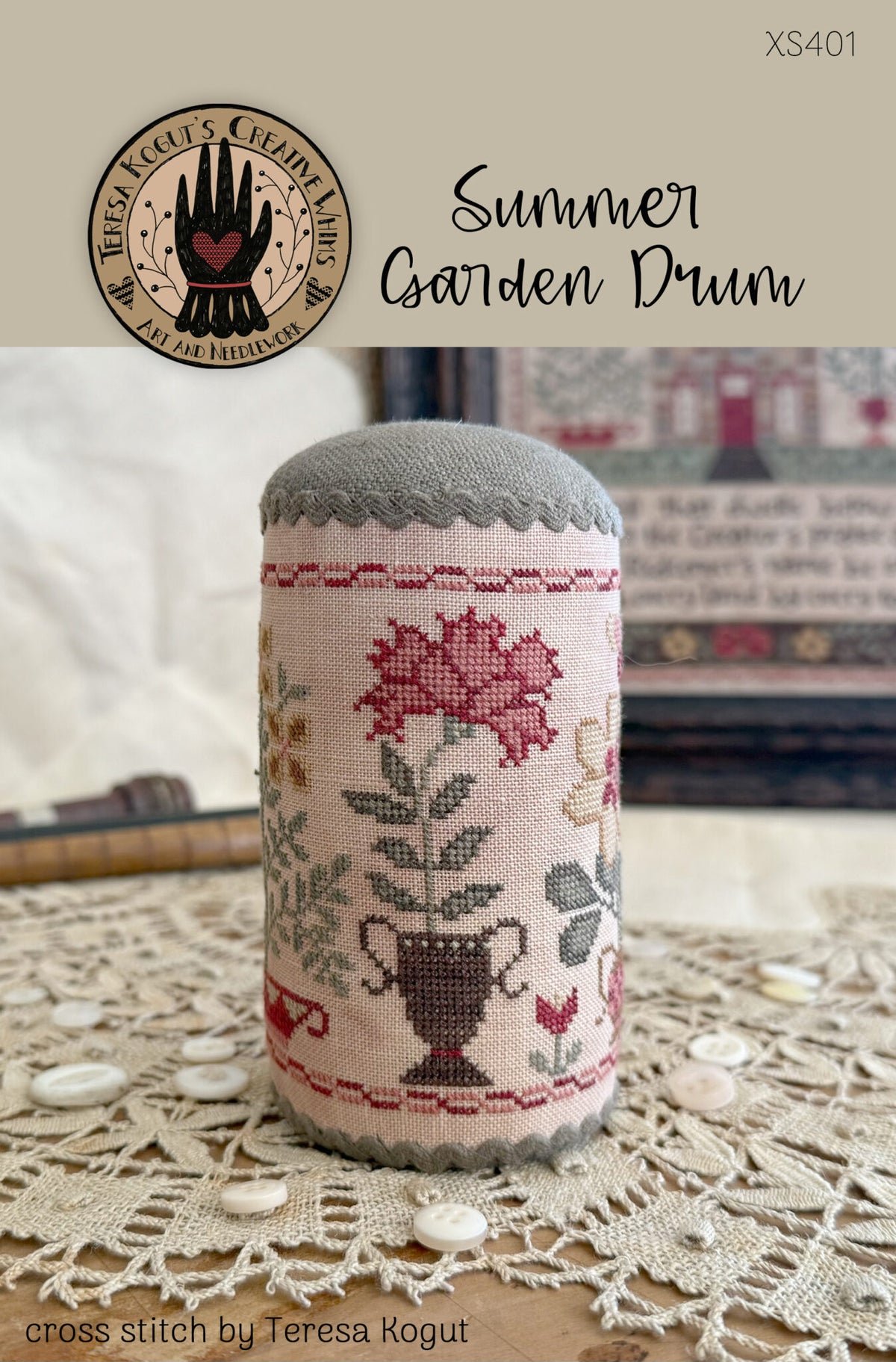 Summer Garden Drum Cross Stitch by Teresa Kogut - Paper Pattern