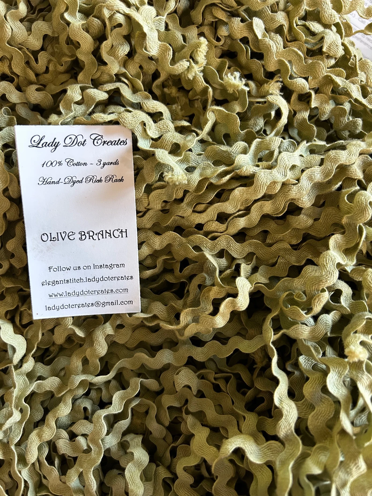 Ric Rac Trim - Olive Branch Hand-Dyed 100% Cotton Half Inch by Lady Dot Creates