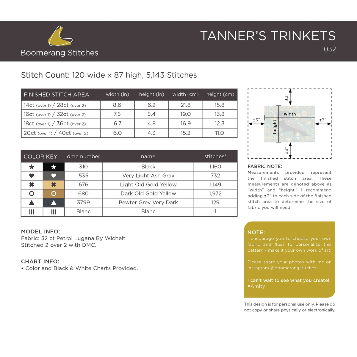 Tanner's Trinkets Cross Stitch by Boomerang Stitches - Paper Pattern