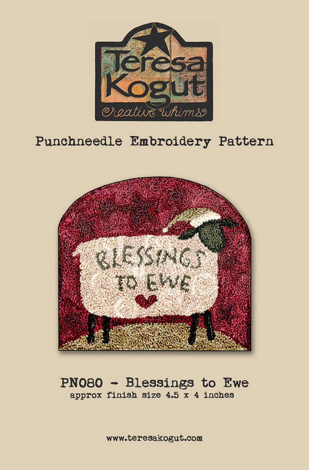 Blessing to Ewe Punchneedle Embroidery by Teresa Kogut - Paper Pattern