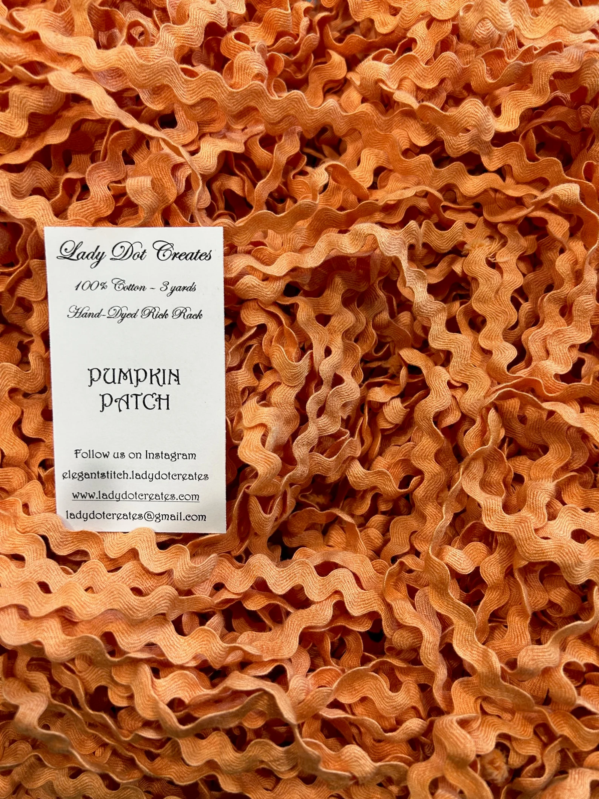 Ric Rac Trim - Pumpkin Patch Hand-Dyed 100% Cotton Half Inch by Lady Dot Creates