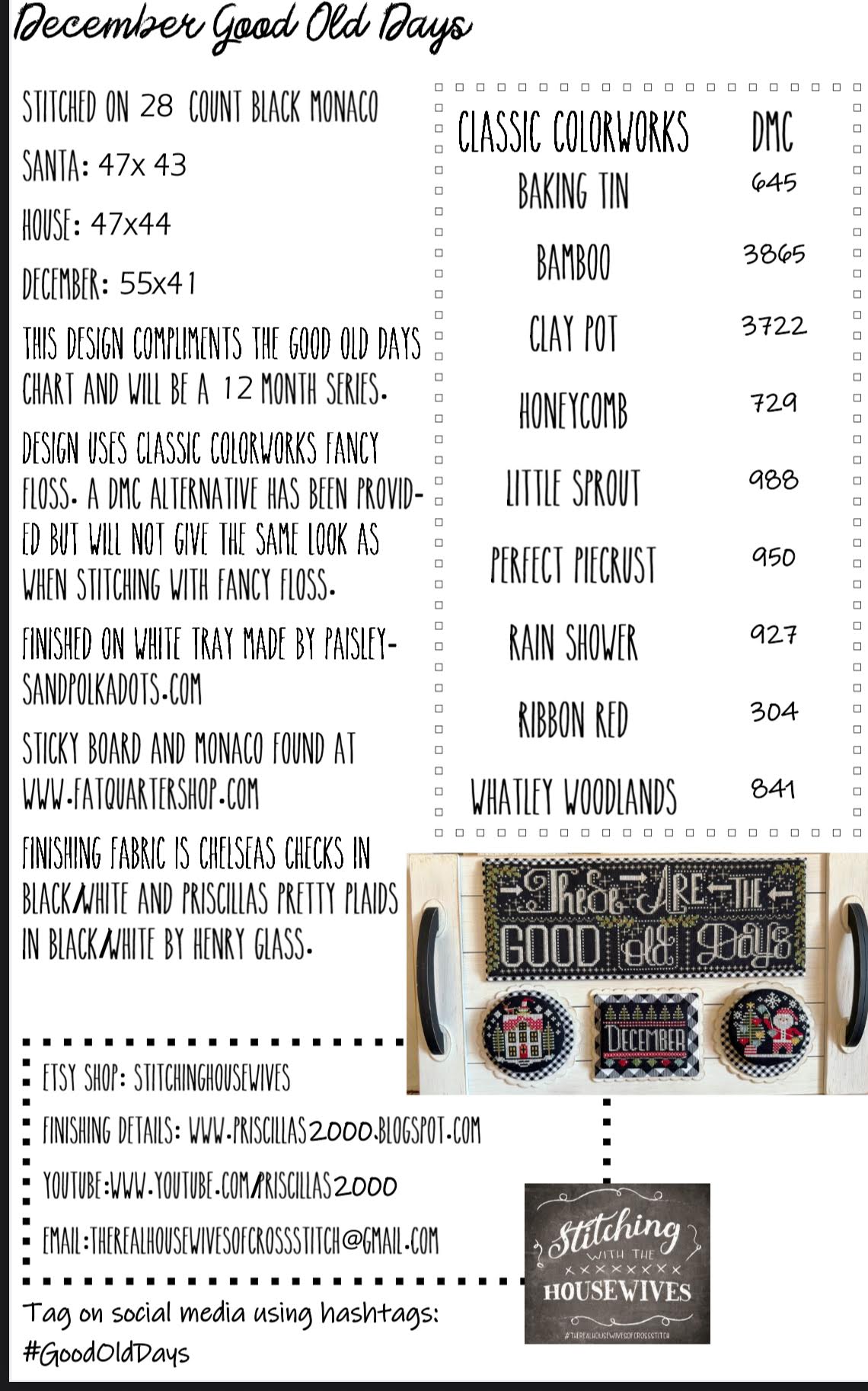 Good Old Days Minis: December Cross Stitch by Stitching With The Housewives - Paper Pattern