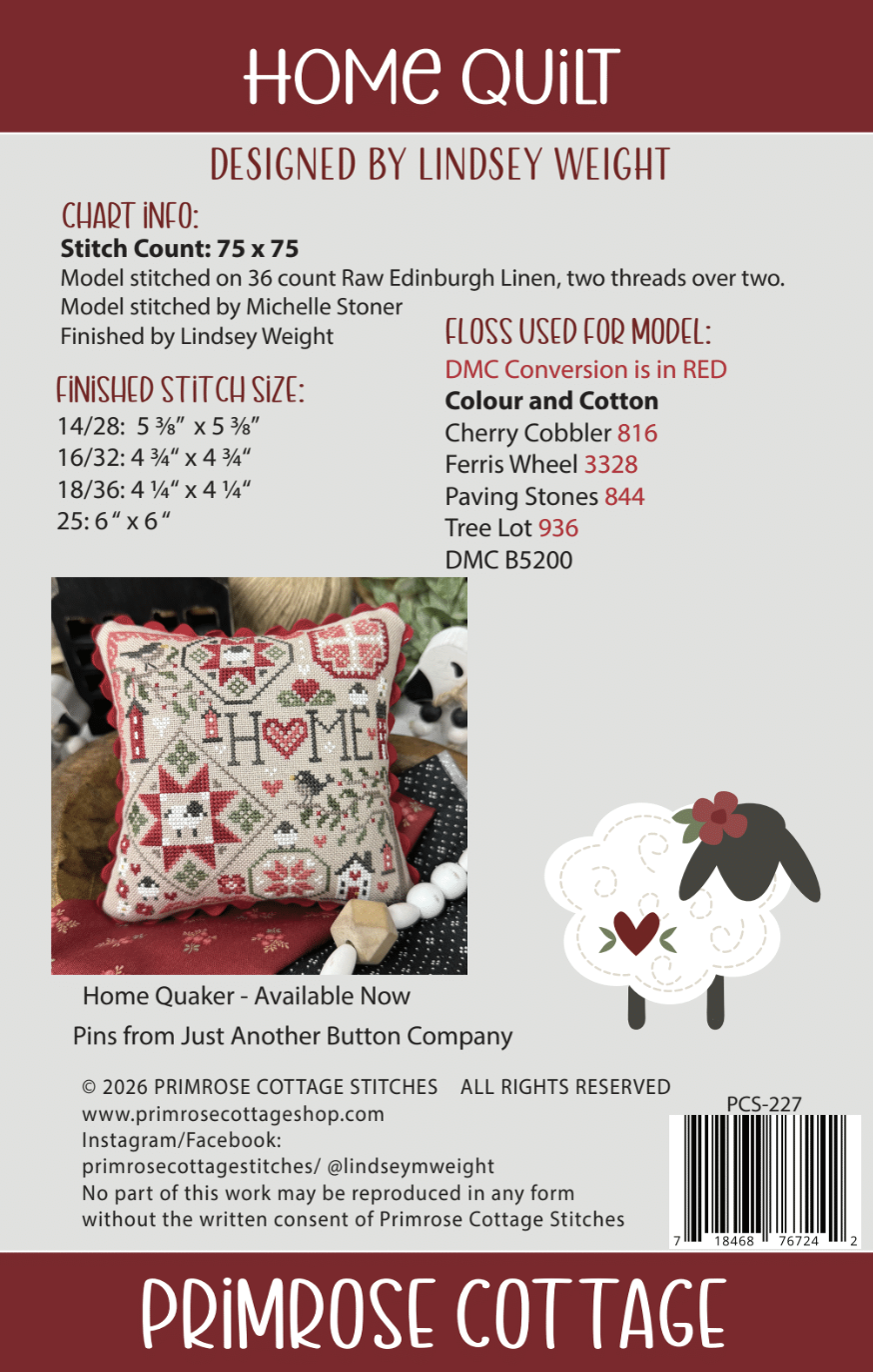 Home Quilt Cross Stitch by Lindsey Weight of Primrose Cottage - PDF Pattern