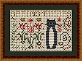 Cat With Spring Tulips Cross Stitch by Happiness Is Heartmade - Paper Pattern