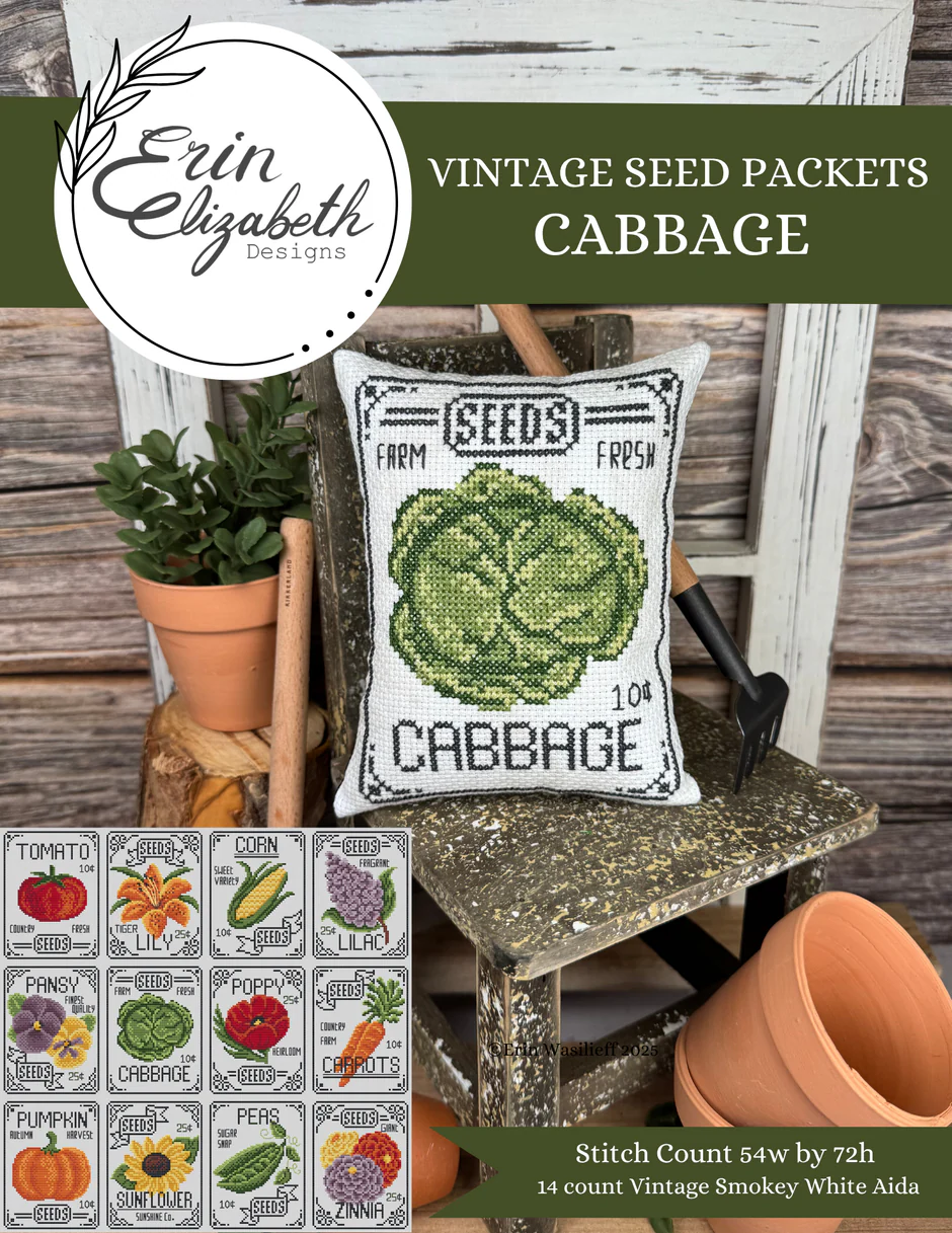 Vintage Seed Packets: Cabbage Cross Stitch by Erin Elizabeth - Paper Pattern