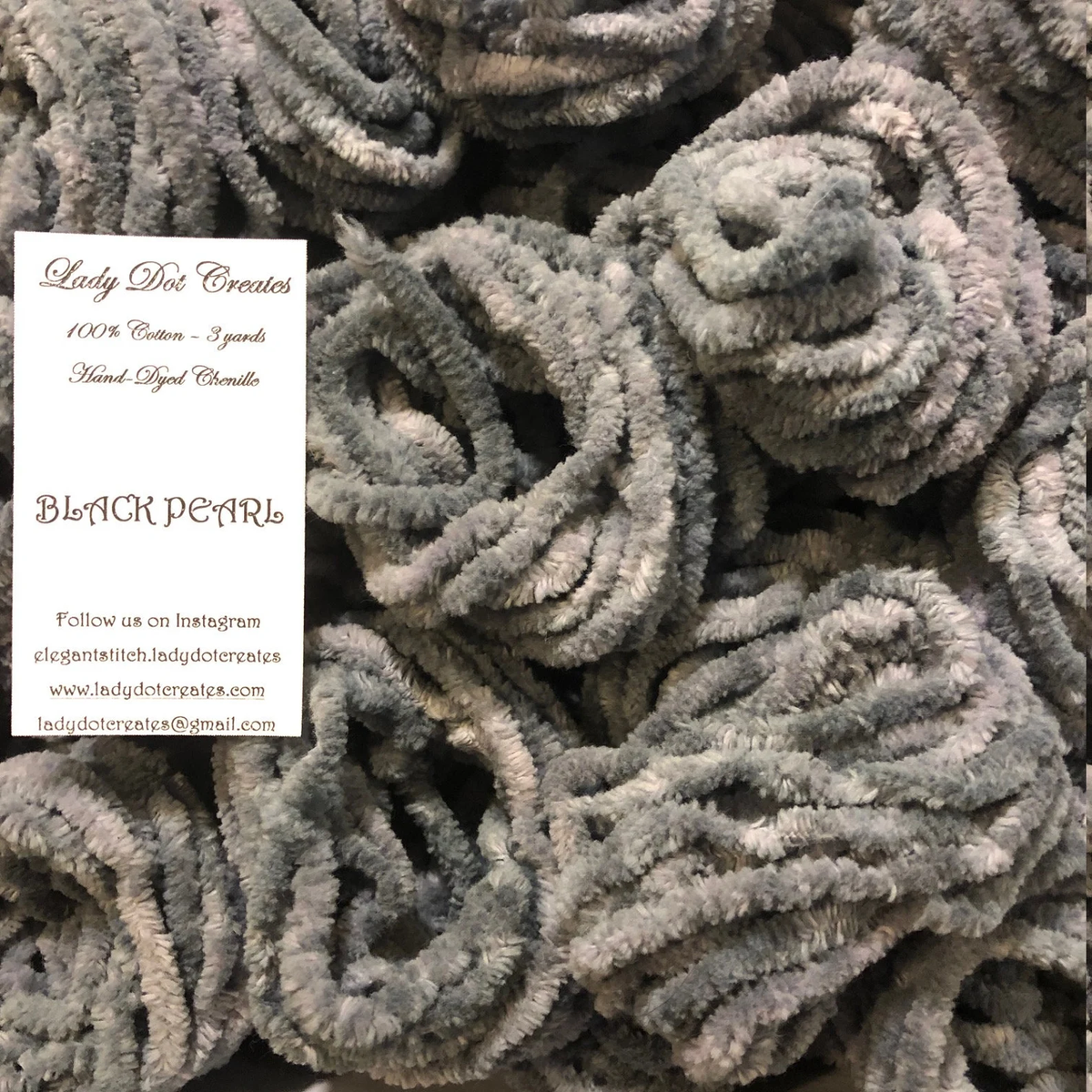 Chenille Trim - Black Pearl Hand-Dyed 100% Cotton  by Lady Dot Creates