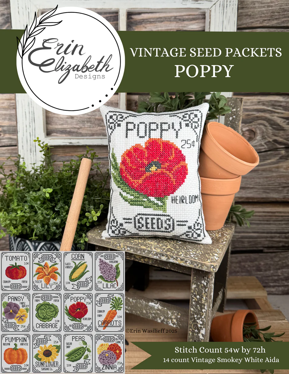 Vintage Seed Packets: Poppy Cross Stitch by Erin Elizabeth - Paper Pattern