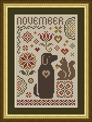 November Dog Cross Stitch by Happiness is Heartmade - Paper Pattern