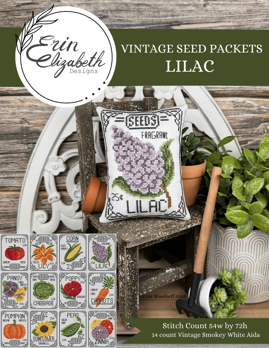Vintage Seed Packets: Lilac Cross Stitch by Erin Elizabeth - Paper Pattern