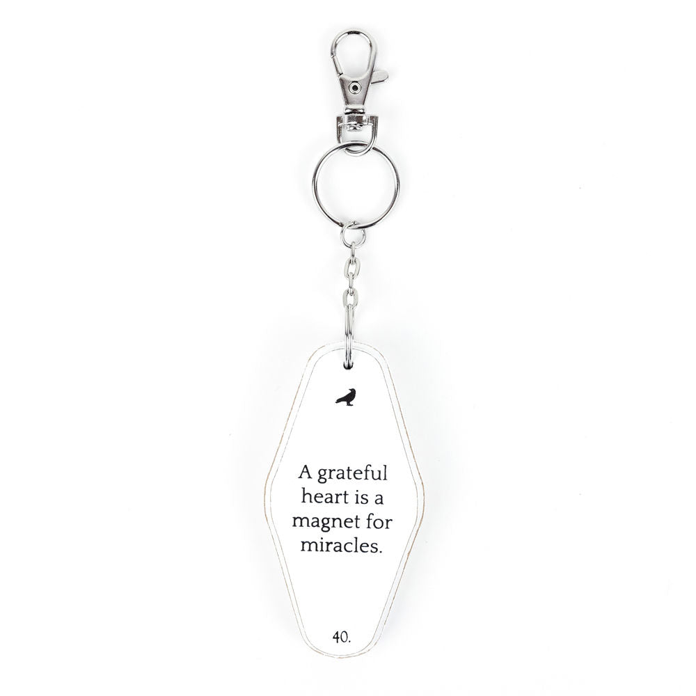 Grateful Heart Keychain | white, black | 3.5x1.7x.5 rvs wd