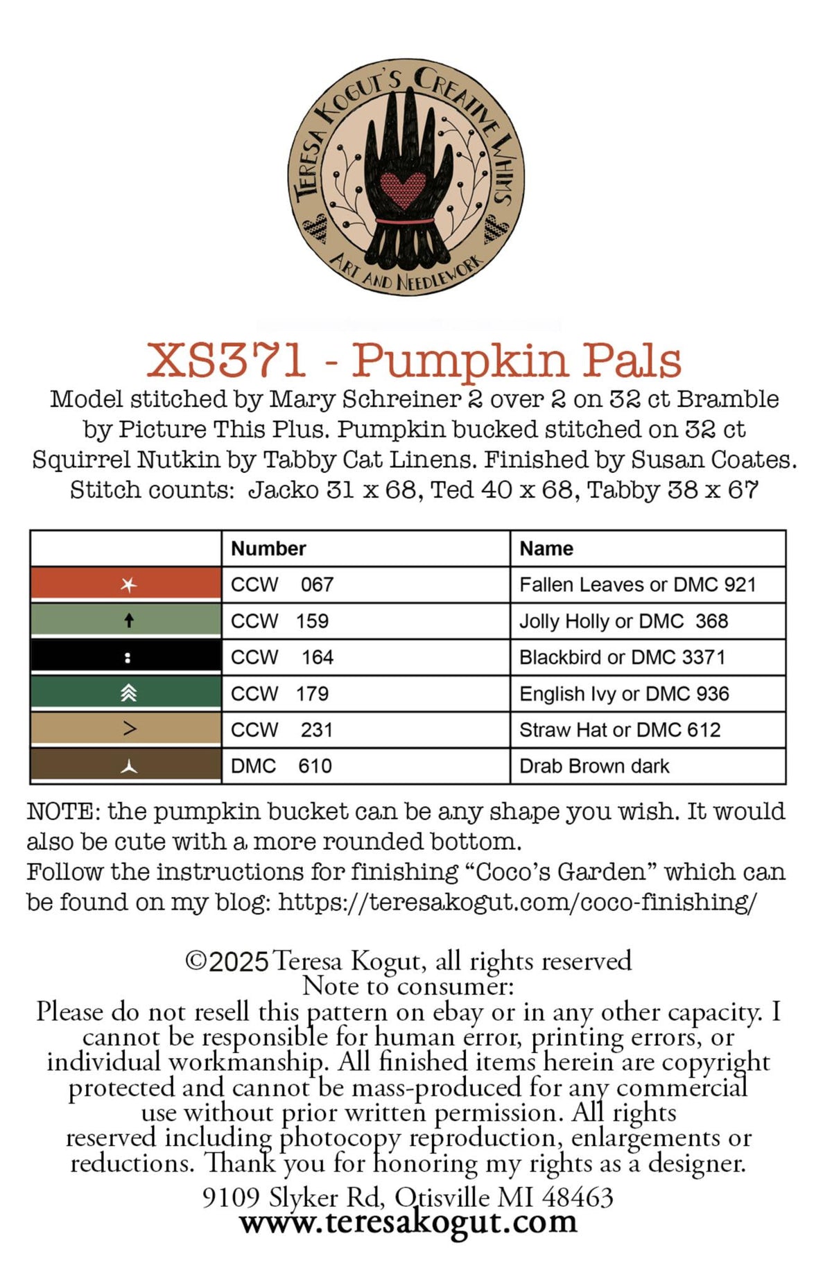 Pumpkin Pals Cross Stitch by Teresa Kogut - Paper Pattern