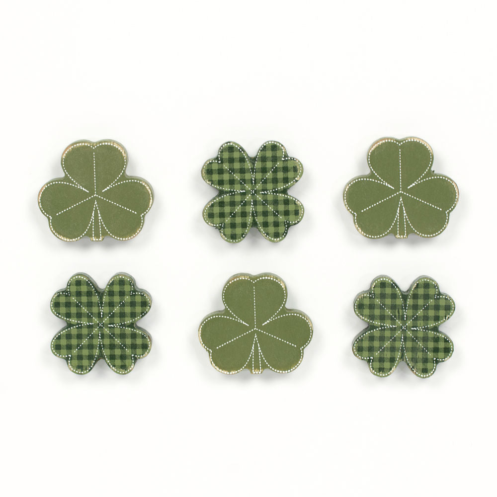 Clover (green, white)| Lucky In Love Collection | 2x2x.25 wood shapes set of six 25058