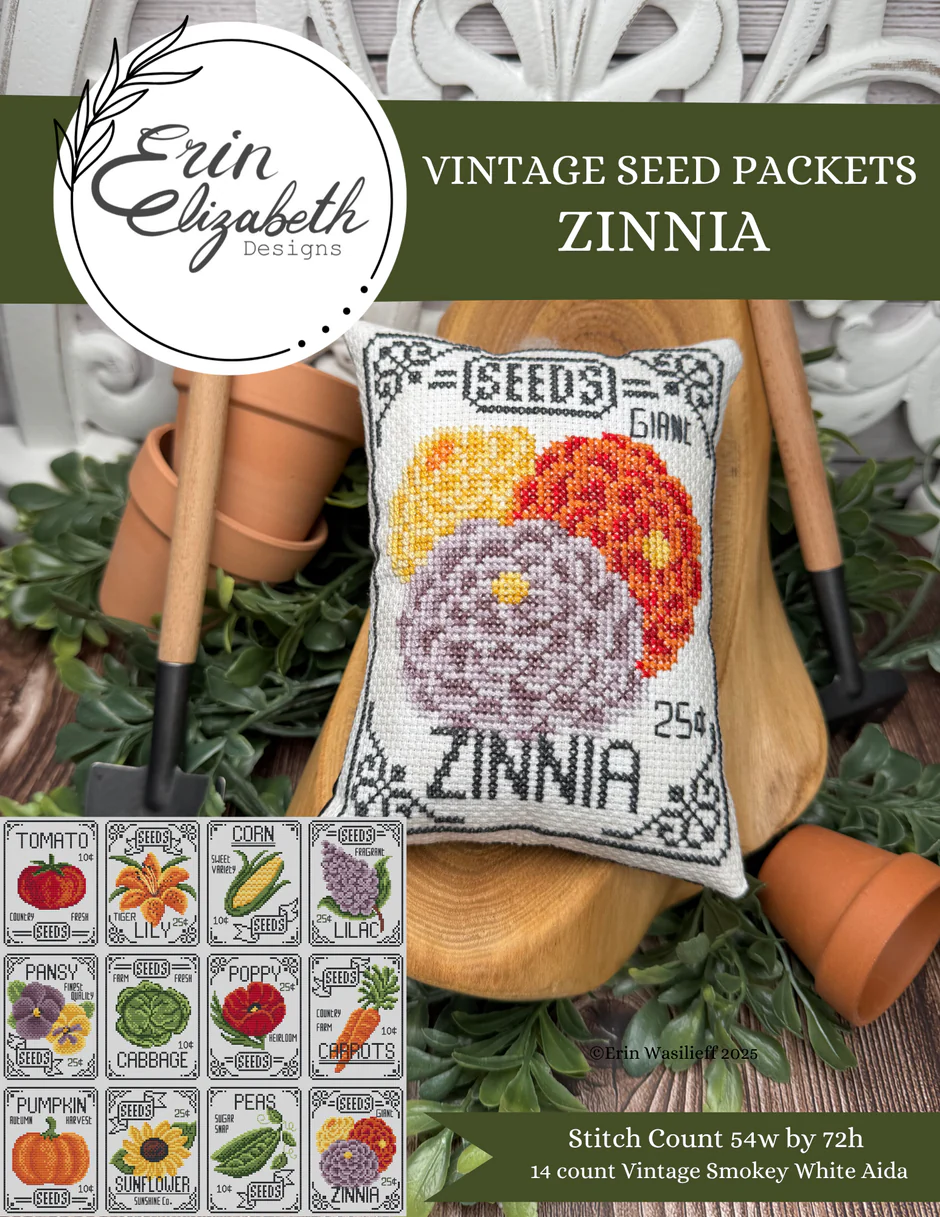 Vintage Seed Packets: Zinnia Cross Stitch by Erin Elizabeth - Paper Pattern