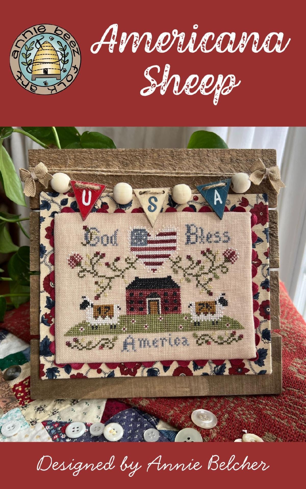 Americana Sheep Cross Stitch by Annie Beez Folk Art - Paper Pattern