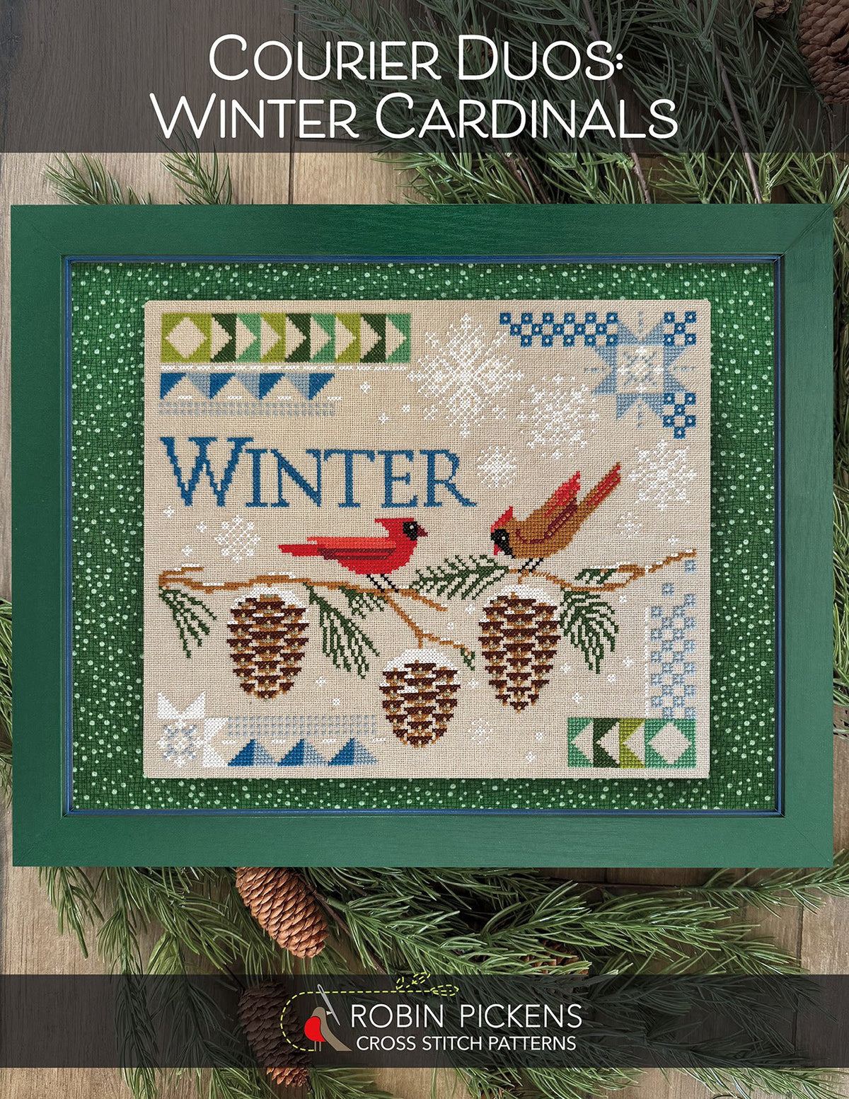 Courier Duos: Winter Cardinals Cross Stitch by Robin Pickens - Paper Pattern