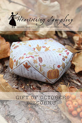 Gift Of October Biscornu Cross Stitch by Heartstring Samplery - Paper Pattern