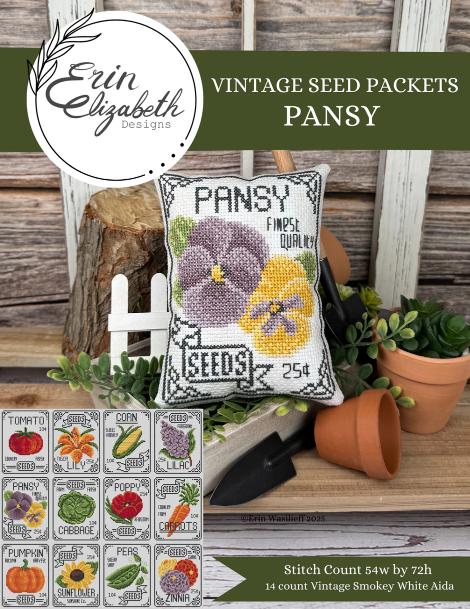 Vintage Seed Packets: Pansy Cross Stitch by Erin Elizabeth - Paper Pattern