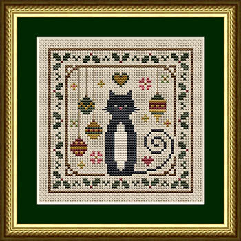 Cat With Holly And Ornaments Cross Stitch by Happiness is Heartmade - Paper Pattern