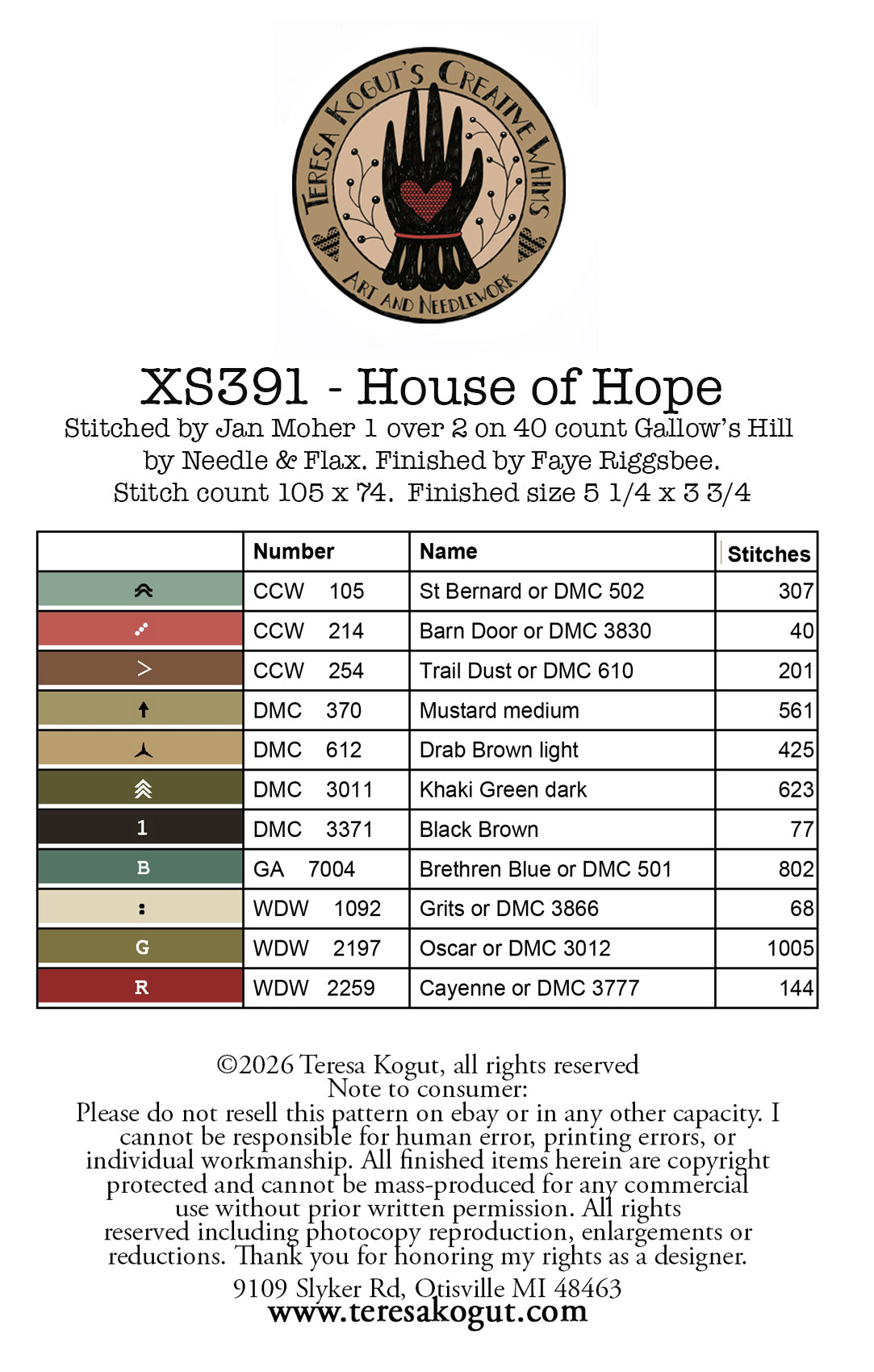 House of Hope Cross Stitch by Teresa Kogut - Paper Pattern