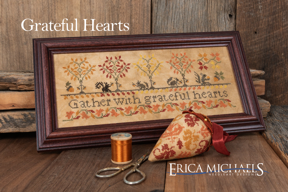 Grateful Hearts Cross Stitch by Erica Michaels - Paper Pattern