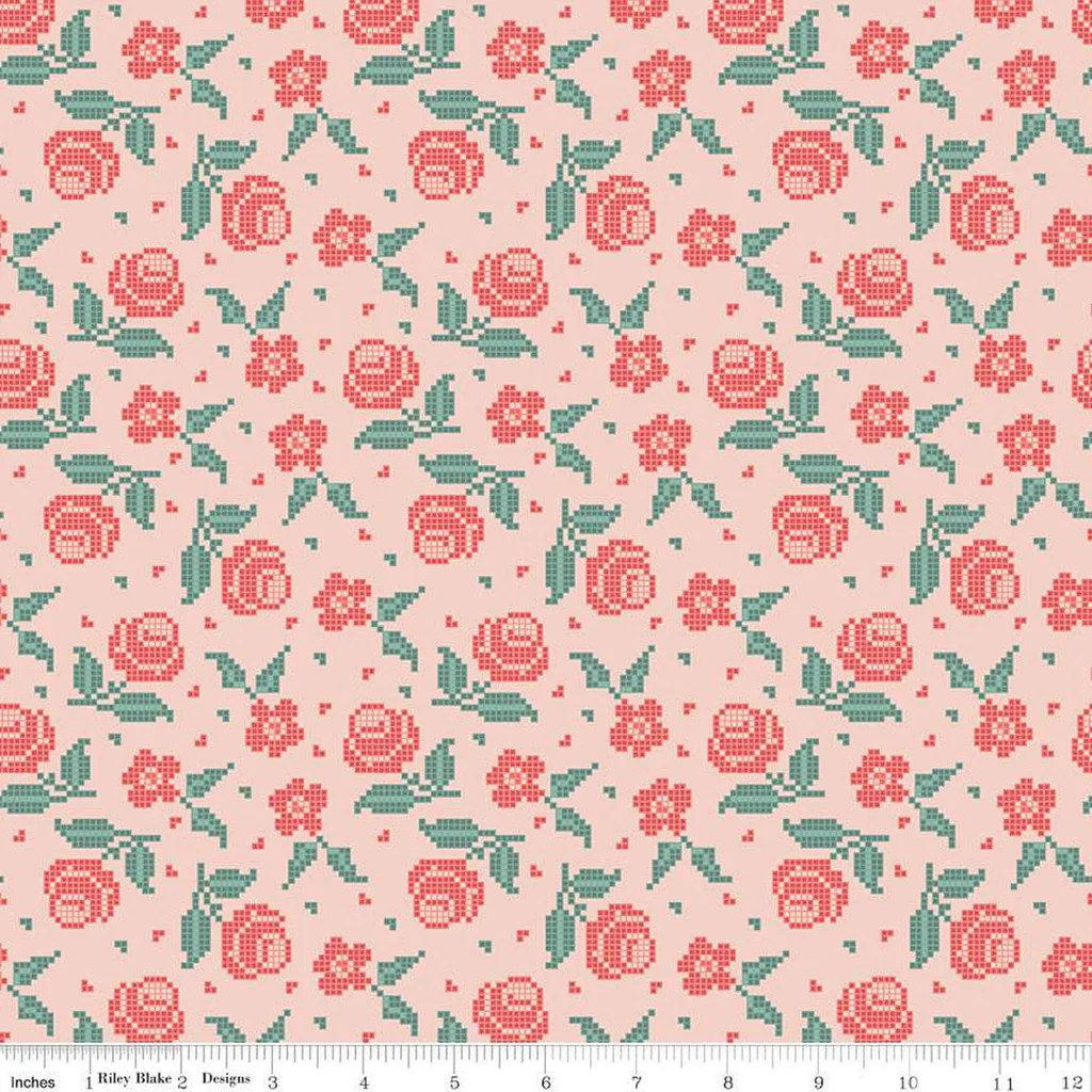 Afternoon Tea | C14033 | Stitched Flowers - Peaches &#39;n Cream