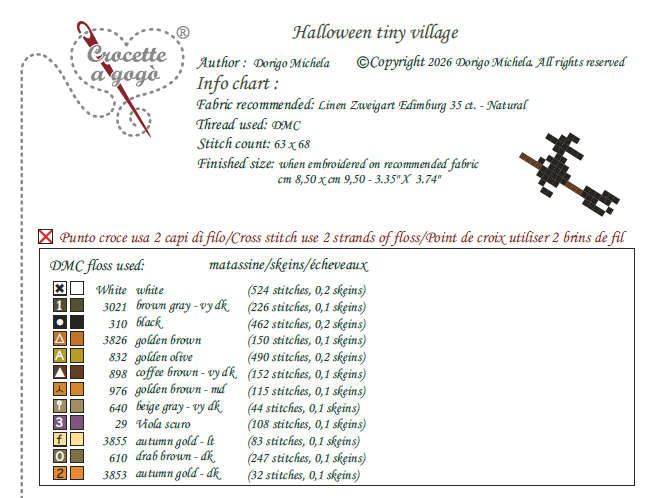 Halloween Tiny Village Cross Stitch by Crocette A Gogò - Paper Pattern