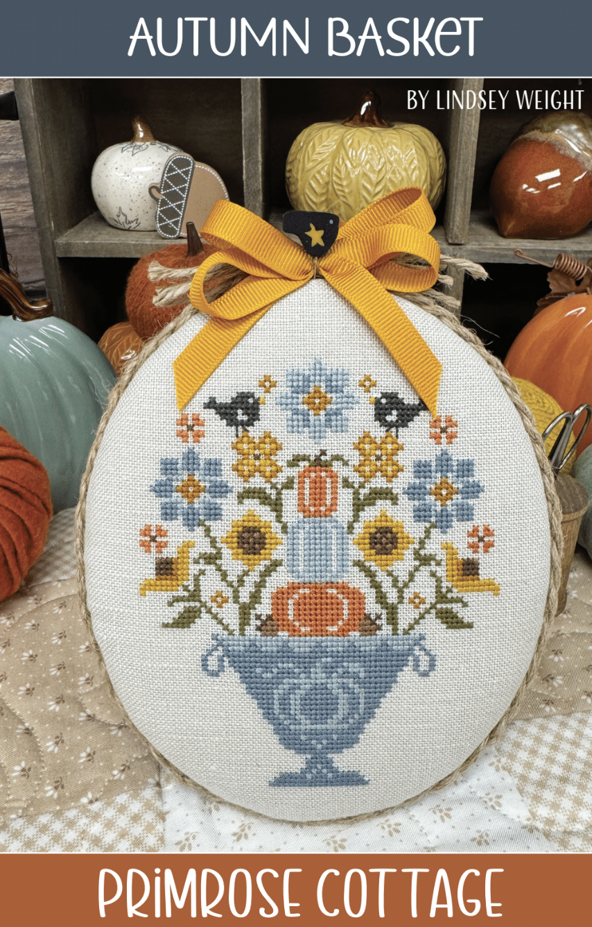 Autumn Basket Cross Stitch by Lindsey Weight of Primrose Cottage - PDF Pattern