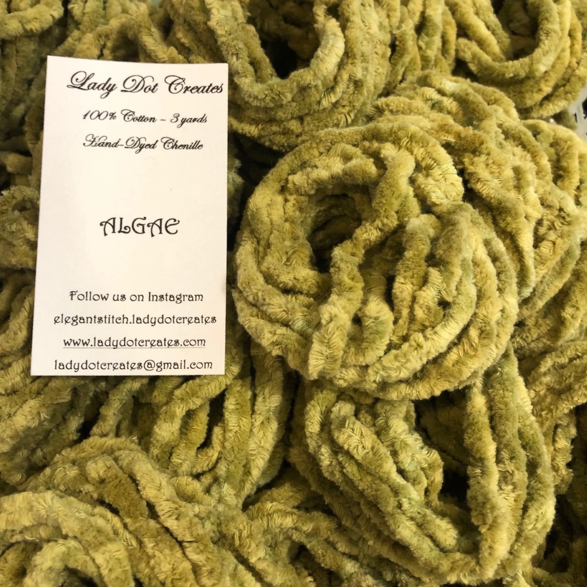 Chenille Trim - Algae Hand-Dyed 100% Cotton  by Lady Dot Creates