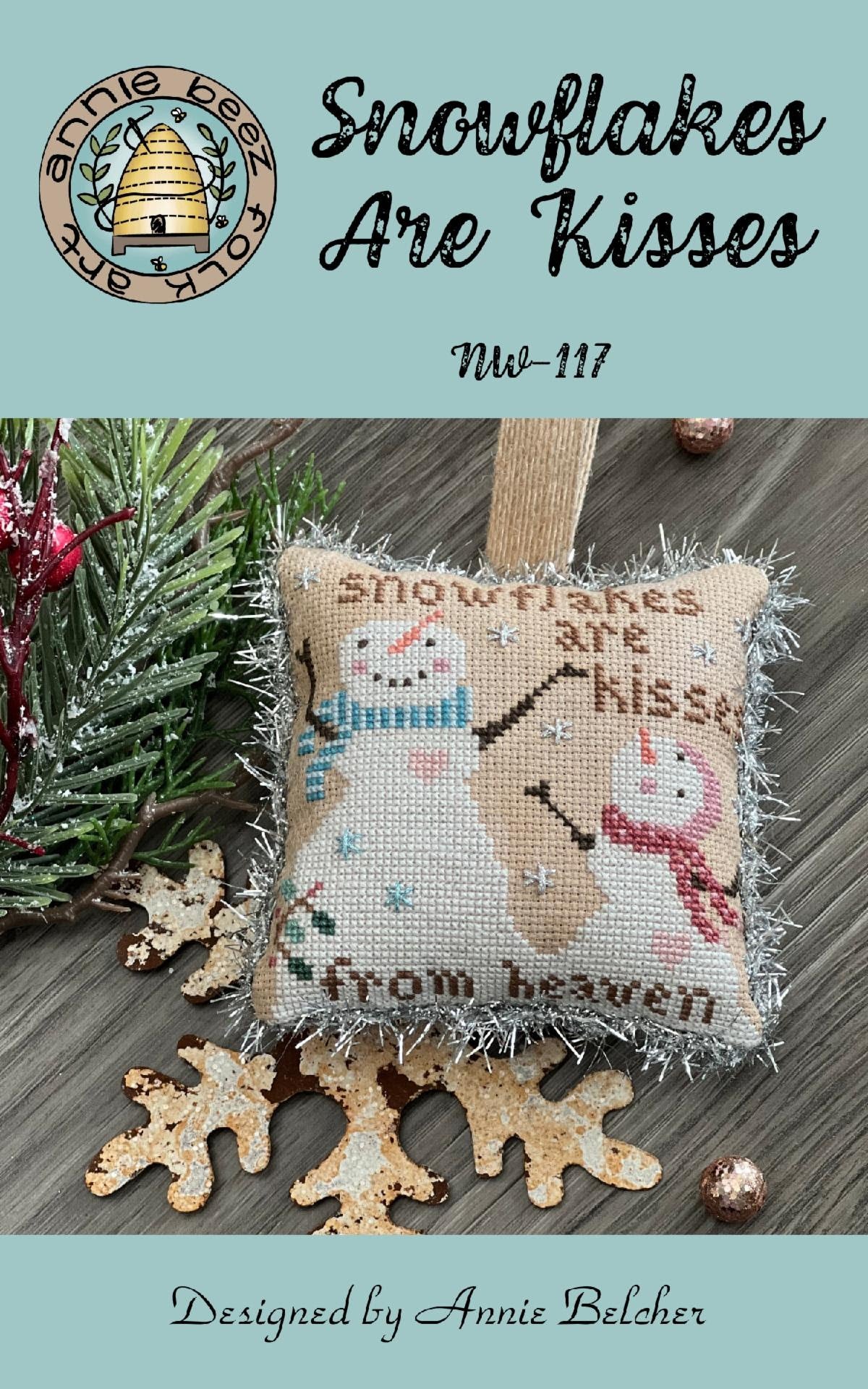 Pre-Order - Snowflakes Are Kisses Cross Stitch by Annie Beez Folk Art - Paper Pattern