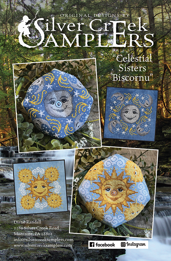 Pre-Order - Celestial Sisters Biscornu Cross Stitch by Silver Creek Samplers - Paper Pattern