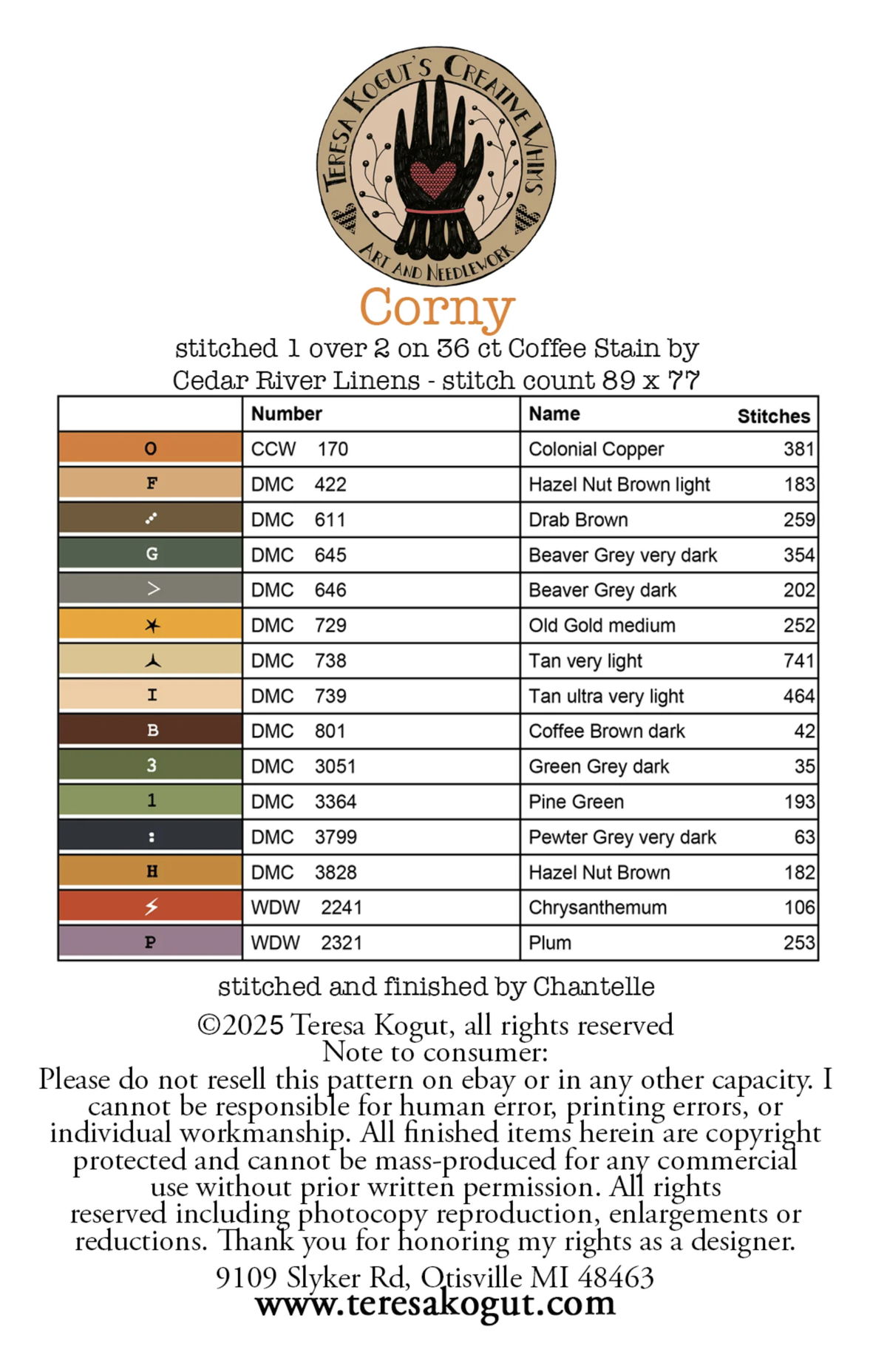 Corny Cross Stitch by Teresa Kogut - Paper Pattern