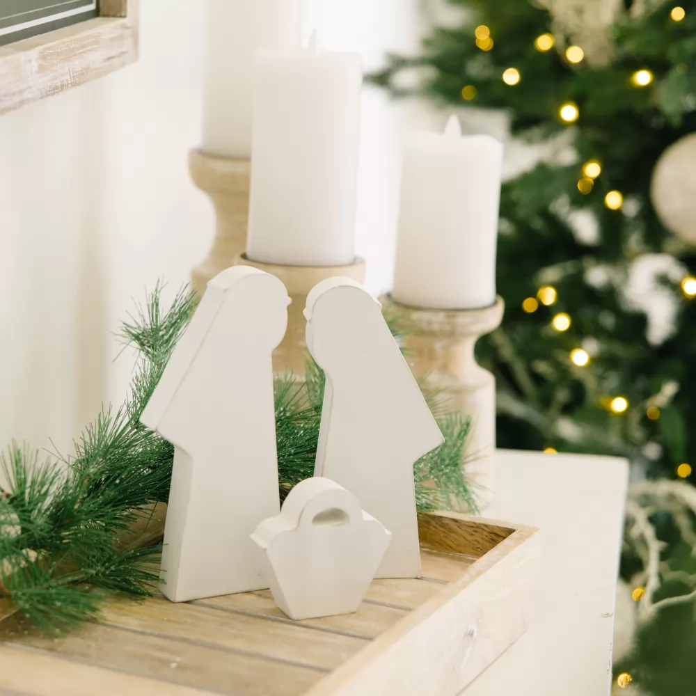 Nativity (white) | Mid Century Christmas Collection | 15x12x1.5 wood cutout set of three | 75478