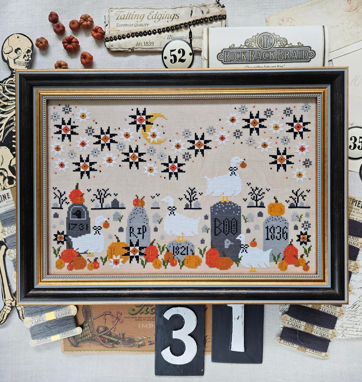 Ghoosts in the Graveyard Cross Stitch by Liz Mathews - Paper Pattern