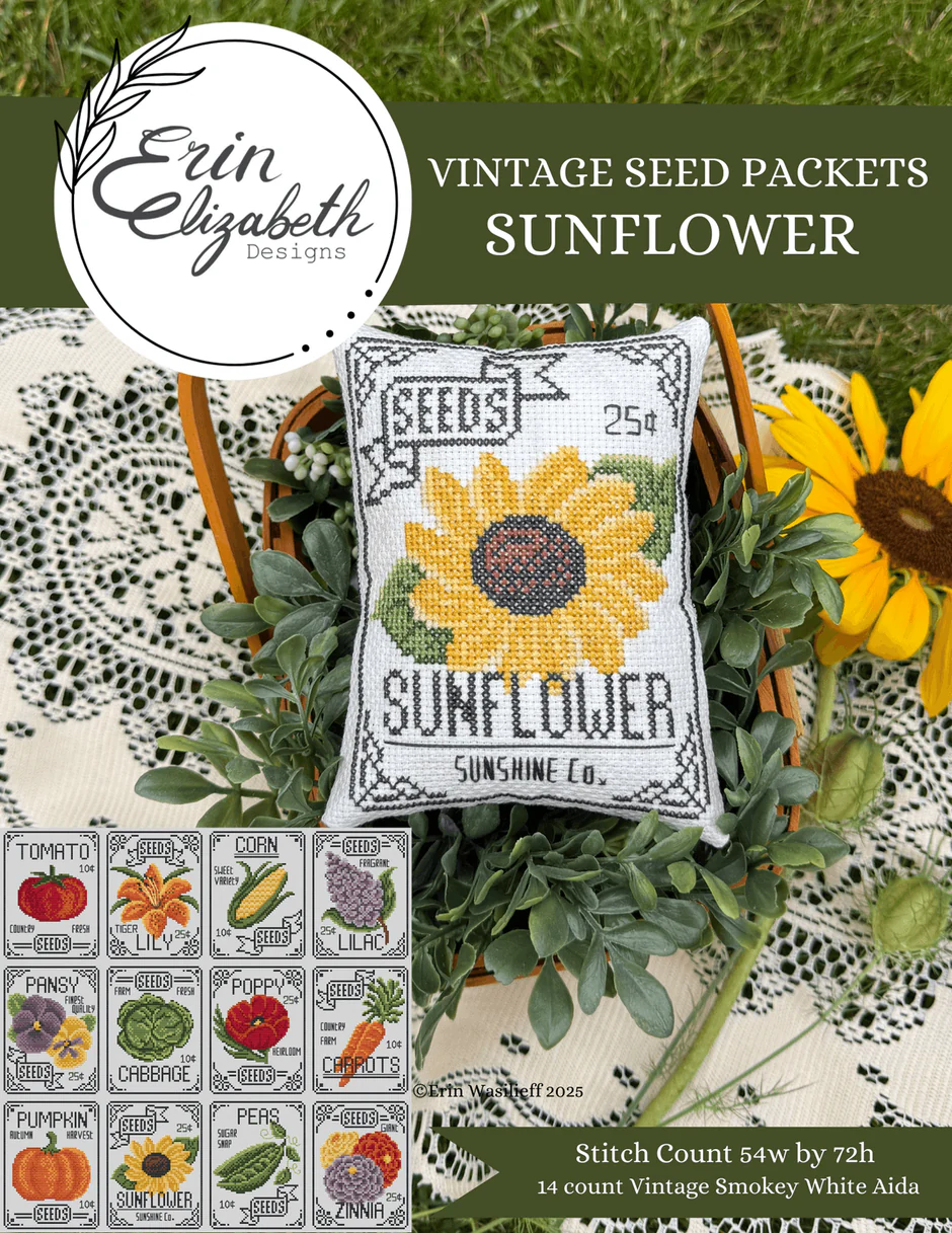 Vintage Seed Packets: Sunflower Cross Stitch by Erin Elizabeth - Paper Pattern
