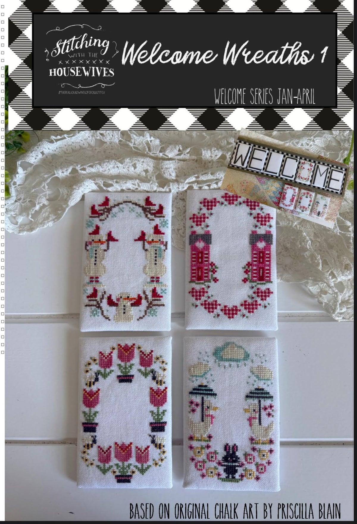 Welcome Wreaths #1 Cross Stitch by Stitching With The Housewives - Paper Pattern