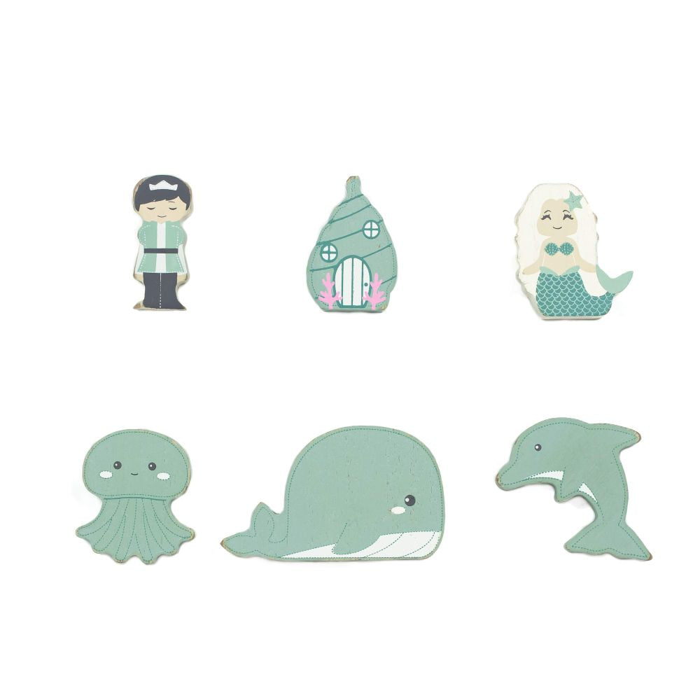 Mermaid | Woodland Story Book Collection | 2x2x.25 wood shapes set of 6 | 12397