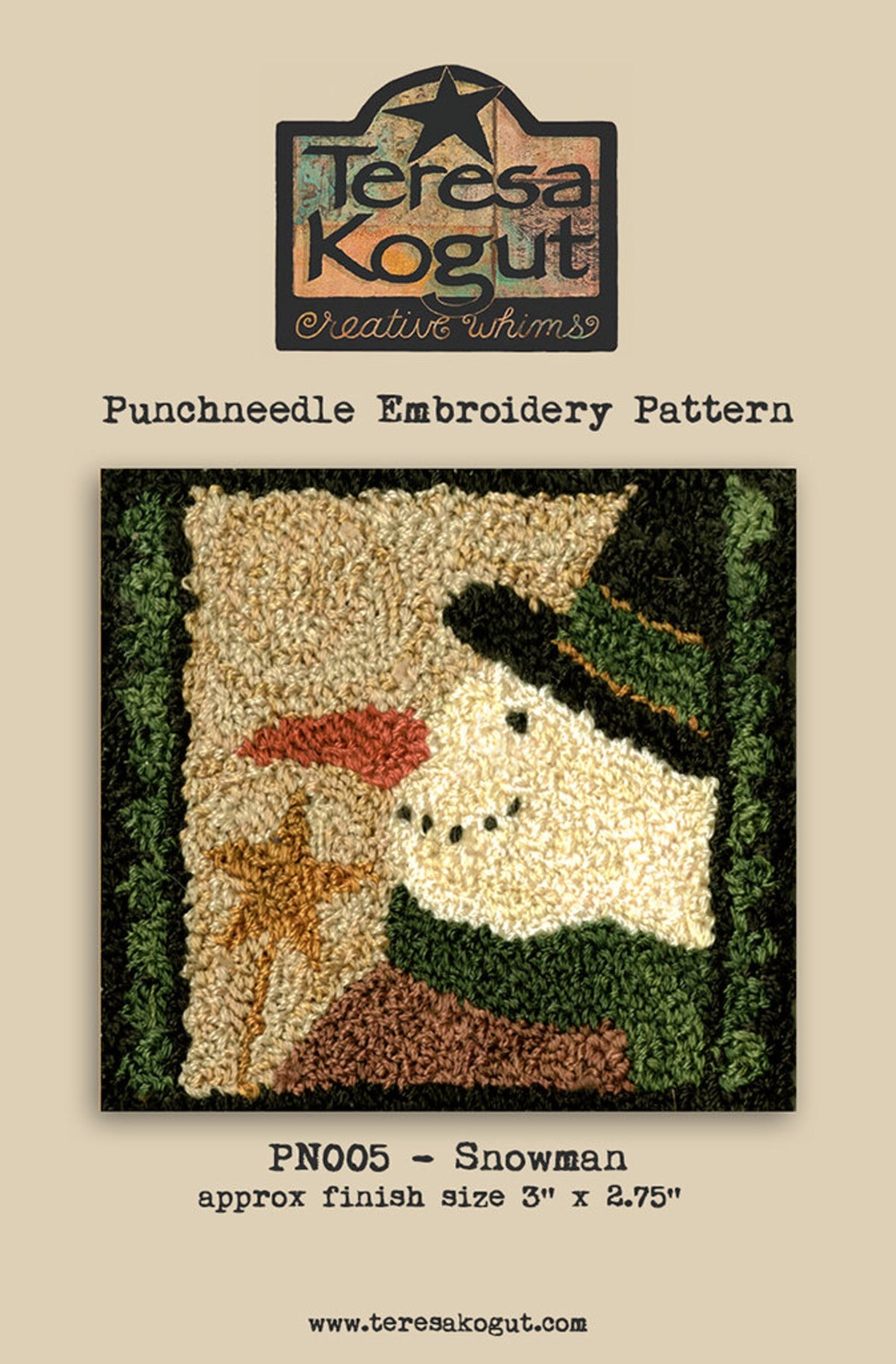 Snowman Punchneedle Embroidery by Teresa Kogut - Paper Pattern