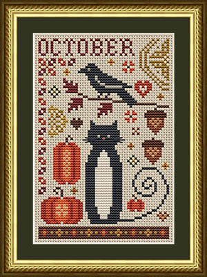 October Cat Cross Stitch by Happiness is Heartmade - Paper Pattern