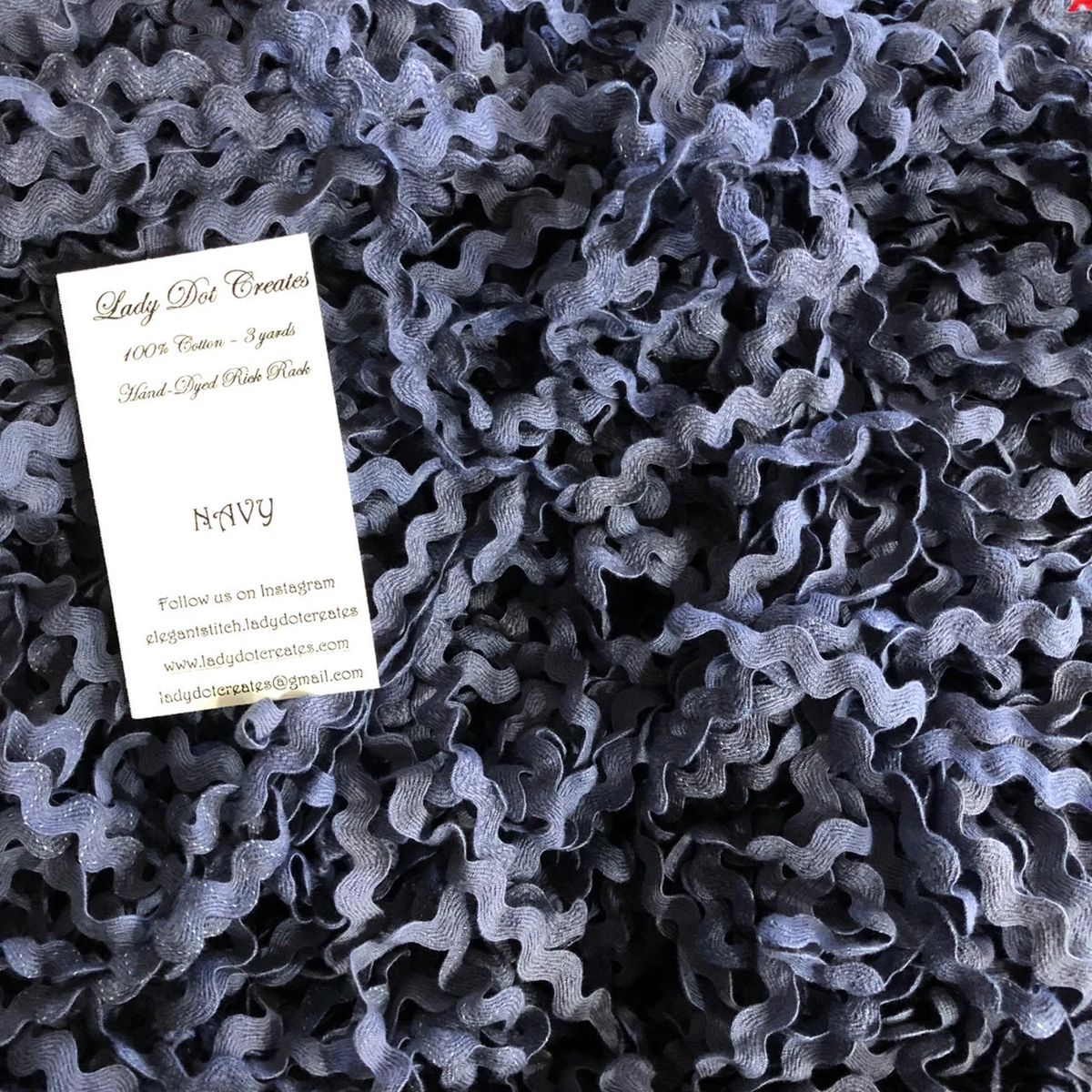 Ric Rac Trim - Navy Hand-Dyed 100% Cotton Half Inch by Lady Dot Creates